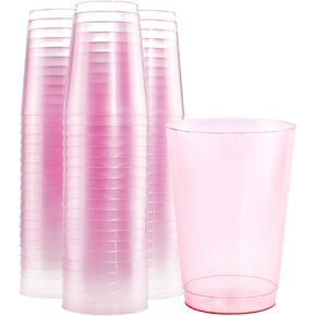 bUCLA 100pcs 12OZ Pink Plastic Cups-Disposable Pink Cups-Premium Unbreakable Wedding Cups-Party Cups,Great For Easter, Mother's Day and Bridal Shower