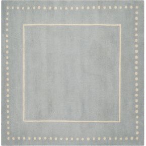 SAFAVIEH Bella Collection 5' Square Light Blue/Ivory BEL151A Handmade Dotted Border Premium Wool Area Rug
