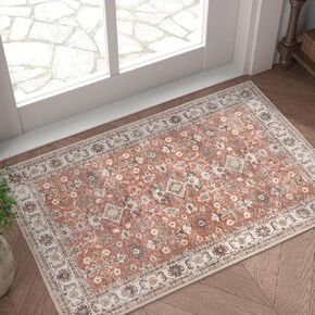jinchan Kitchen Runner Rug 2x6 Oriental Hallway Runner Rug Washable Vintage Floral Runner Non Slip Soft Retro Distressed Thin Country Boho Rug for Bedroom Bathroom Laundry Room Living Room Taupe