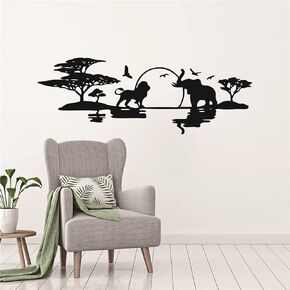 Home Decoration Africa Forset Safari Wall Sticker,Elephant Lions Trees Wall Decal,Kids Nursery Room Savanna Landscapes House Decal for Living Room TM-38 (BLACK, 15X42 inch)