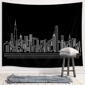 JAWO Chicago Skyline Tapestry, American City Silhouette Abstract Urban Line Upgrade Tapestries Wall Hanging for Bedroom College Dorm, TV Backdrop Table Cloth Profession Home Decor 71X60 Inches