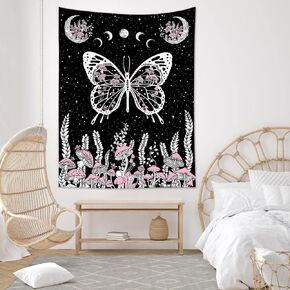 LB Skull Floral Tapestry, Blue Flower Butterfly and Funny Skeleton Tapestry for Bedroom, Star Sky Wildflower Tapestry for Bedroom Teen Wall Art for Living Room Dorm Home Decor, 40 x 60 Inches