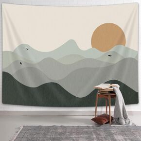 Sage Green Mountain Tapestry Boho Modern Sun Abstract Tapestries, Mid Century Sunset Minimalist Neutral Tapestry Wall Hanging Decor for Bedroom Living Room, 60x40