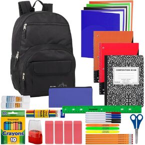 Laptop Backpack with School Supplies Kit | 18 Inch Black Multi Pocket Padded Straps, Side Pockets for School Boys, Girls, Travel