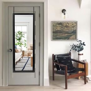 NeuType 55" x 16" Over The Door Mirror Full Length Mirror Door Mirror Wall Mirror Hanging with 2 Metal Hangers for Bedroom Living Room Bathroom Black