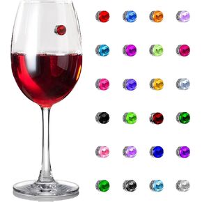 Wine Glass Charms 24 Pieces Wine Glass Charms for Stemless Glasses Crystal Magnetic Glass Markers for Wine Party Decorations Drink Markers Tags Identifiers for Stem Glasses in Saudi Arabia