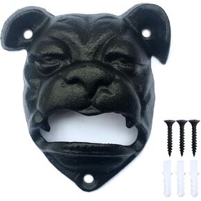 Cast Iron Wall Mounted Bottle Opener, Funny Dog, Black Vintage Rustic Finish