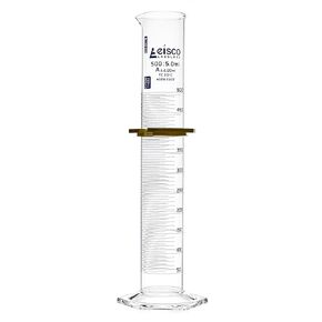 Eisco Labs - أسطوانة متدرجة، 500 مل - ASTM، الفئة A - التسامح ± 2.00 مل - طوق واقي، قاعدة سداسية - التخرج الأزرق - مع شهادة عمل فردية - زجاج البورسليكات 3.3