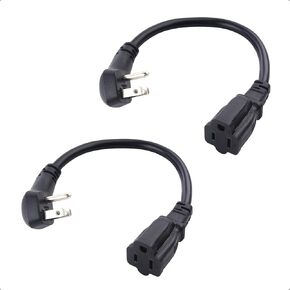 Cable Matters 2-Pack 14AWG 15A Heavy Duty Short Power Extension Cord 1 ft with Low Profile Plug in Black, ETL Listed (Low Profile Power Cord Extension / 3 Prong Extension Cords, NEMA 5-15P to 5-15R)