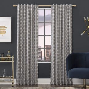 Scott Living Montauk Art Deco Total Blackout Back Tab Curtain Panel, 50" x 96", Linen