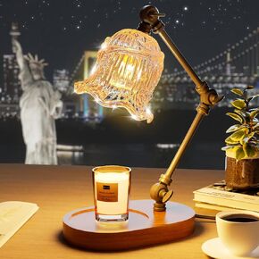 Candle Warmer Lamp with Stepless Dimming & Timer & Adjustable Height, Home Decor Electric Wax Melt Warmer Light for Scented Wax with 2 Bulbs for Bedroom, Gifts for Christmas, Housewarming (Glaze)