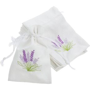 LOGOFUN 10pcs Sachet Storage Bags Small Burlap Bags with Drawstring Sachet Empty Bags with Lavender Pattern for DIY Craft Wedding Party Supplies - 10 * 14CM, Beige