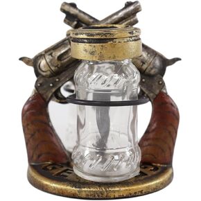 Ebros Gift Rustic Western Cowboy Outlaw Decorative Dual Six Shooter Gun Pistols Decorative Base Holder with Bullet Casing Top Glass Salt and Pepper Shakers Sculpted Resin Figurine Set