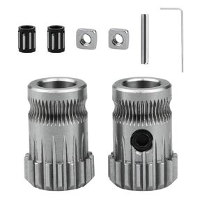 Dual Drive Extruder Gear, Replacement Stainless Steel Extrusion Wheels Double Knurled Wrench Kit,for Ender 3, Ender 3 Pro, Ender 3 V2, Prusa i3 MK2/MK3 3D Printer Dual Gear extruder