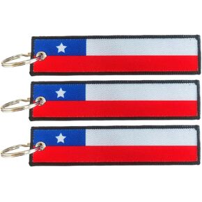 JAVD Chile Flag Keychain Tag with Key Ring - Keys, Cars, Motorcycles, Backpacks, Luggage and Gifts - EDC (3 Pack)