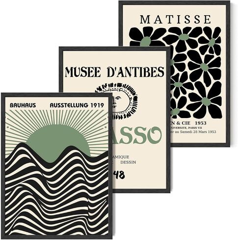 MOXELART Framed Sage Green Matisse Wall Art, Abstract Matisse Wall Art Decor Set of 3, Elegant Bedroom Artwork Paintings Decor, Modern Wall Art for Living Room, Bathroom, Office, Hotel in Saudi Arabia