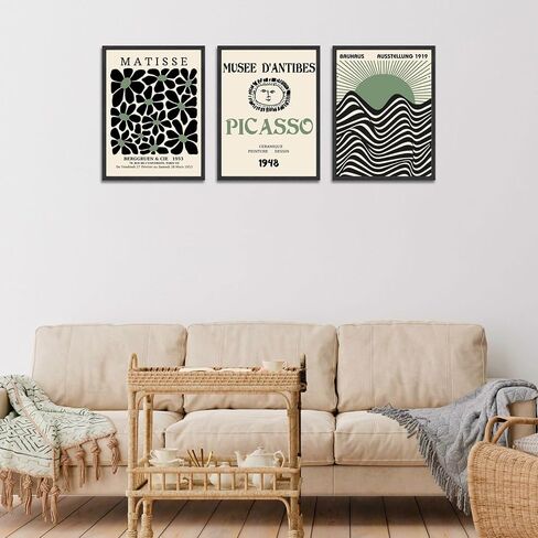 MOXELART Framed Sage Green Matisse Wall Art, Abstract Matisse Wall Art Decor Set of 3, Elegant Bedroom Artwork Paintings Decor, Modern Wall Art for Living Room, Bathroom, Office, Hotel in Saudi Arabia