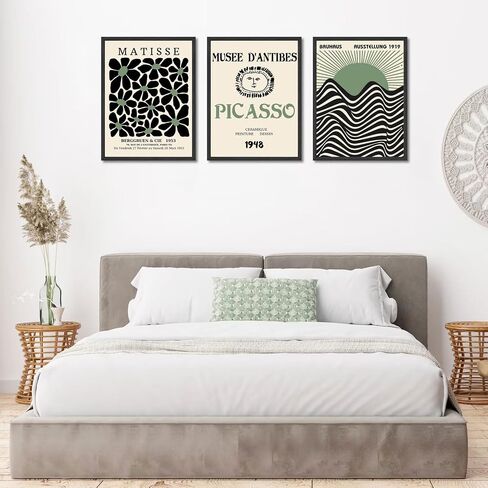 MOXELART Framed Sage Green Matisse Wall Art, Abstract Matisse Wall Art Decor Set of 3, Elegant Bedroom Artwork Paintings Decor, Modern Wall Art for Living Room, Bathroom, Office, Hotel in Saudi Arabia