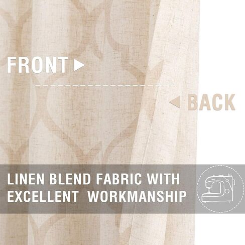 ستائر جينشان الكتان لغرفة المعيشة، ستائر مطبوعة بالبلاط المغربي البيج بطول 72 بوصة لغرفة النوم، ستائر شبكية لتصفية الضوء، معالجات النوافذ العلوية، بيج، مجموعة لوحتين in Kuwait