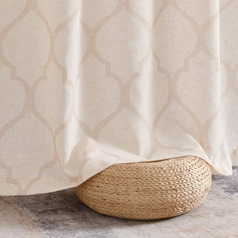 ستائر جينشان الكتان لغرفة المعيشة، ستائر مطبوعة بالبلاط المغربي البيج بطول 72 بوصة لغرفة النوم، ستائر شبكية لتصفية الضوء، معالجات النوافذ العلوية، بيج، مجموعة لوحتين in Kuwait