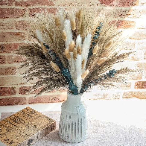 118PCS Natural Dried Flowers, Dried Pampas Grass, Home Vase Decoration, Bohemian Wedding Decorative Flower Bouquet Reed Bouquet.(light yellow) in Saudi Arabia