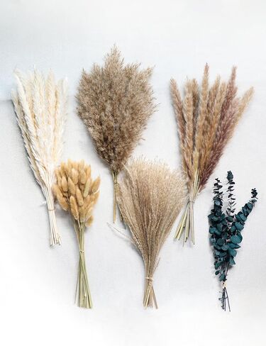 118PCS Natural Dried Flowers, Dried Pampas Grass, Home Vase Decoration, Bohemian Wedding Decorative Flower Bouquet Reed Bouquet.(light yellow) in Saudi Arabia
