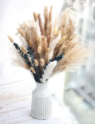118PCS Natural Dried Flowers, Dried Pampas Grass, Home Vase Decoration, Bohemian Wedding Decorative Flower Bouquet Reed Bouquet.(light yellow) in Saudi Arabia