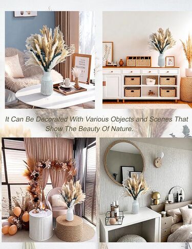 118PCS Natural Dried Flowers, Dried Pampas Grass, Home Vase Decoration, Bohemian Wedding Decorative Flower Bouquet Reed Bouquet.(light yellow) in Saudi Arabia