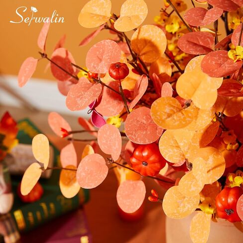Serwalin 𝟴𝗣𝗖𝗦 Fall Floral Eucalyptus Stems, 19.6" Babys Breath Artificial Flowers, Faux Fall Leaves Stems for Vases Table Centerpiece Arrangement Decor(No Vase) in Saudi Arabia