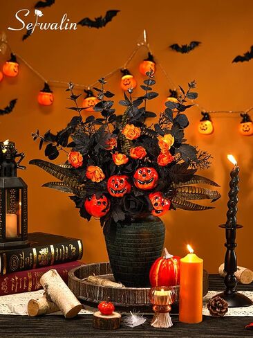 Serwalin 𝟴𝗣𝗖𝗦 Fall Floral Eucalyptus Stems, 19.6" Babys Breath Artificial Flowers, Faux Fall Leaves Stems for Vases Table Centerpiece Arrangement Decor(No Vase) in Saudi Arabia