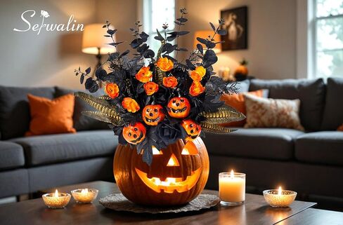 Serwalin 𝟴𝗣𝗖𝗦 Fall Floral Eucalyptus Stems, 19.6" Babys Breath Artificial Flowers, Faux Fall Leaves Stems for Vases Table Centerpiece Arrangement Decor(No Vase) in Saudi Arabia