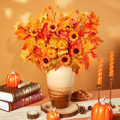 Serwalin 𝟴𝗣𝗖𝗦 سيقان زهور الأوكالبتوس الخريفية، 19.6 بوصة زهور صناعية تتنفس للأطفال، سيقان أوراق الخريف الصناعية للمزهريات ديكور طاولة مركزية (بدون مزهرية) in Kuwait