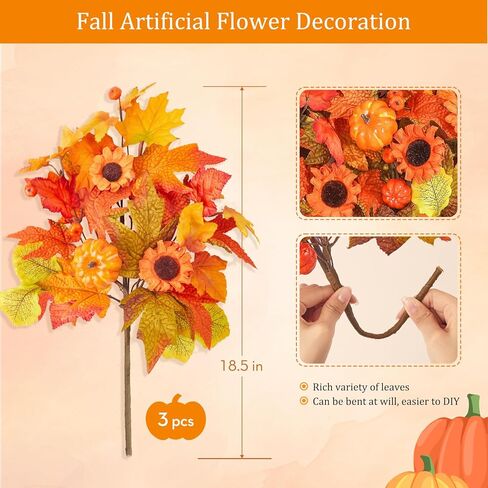 Serwalin 𝟴𝗣𝗖𝗦 سيقان زهور الأوكالبتوس الخريفية، 19.6 بوصة زهور صناعية تتنفس للأطفال، سيقان أوراق الخريف الصناعية للمزهريات ديكور طاولة مركزية (بدون مزهرية) in Kuwait