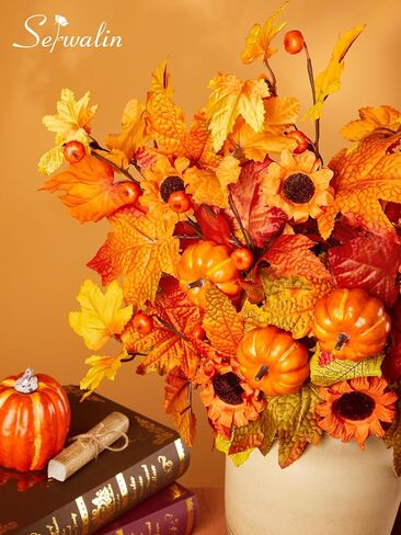 Serwalin 𝟴𝗣𝗖𝗦 سيقان زهور الأوكالبتوس الخريفية، 19.6 بوصة زهور صناعية تتنفس للأطفال، سيقان أوراق الخريف الصناعية للمزهريات ديكور طاولة مركزية (بدون مزهرية) in Kuwait