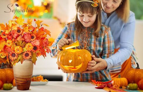 Serwalin 𝟴𝗣𝗖𝗦 سيقان زهور الأوكالبتوس الخريفية، 19.6 بوصة زهور صناعية تتنفس للأطفال، سيقان أوراق الخريف الصناعية للمزهريات ديكور طاولة مركزية (بدون مزهرية) in Kuwait