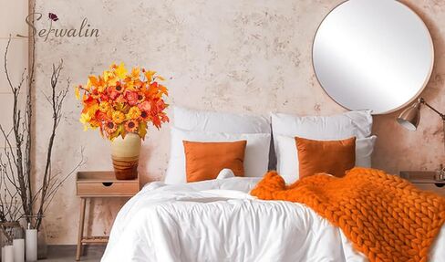 Serwalin 𝟴𝗣𝗖𝗦 سيقان زهور الأوكالبتوس الخريفية، 19.6 بوصة زهور صناعية تتنفس للأطفال، سيقان أوراق الخريف الصناعية للمزهريات ديكور طاولة مركزية (بدون مزهرية) in Kuwait