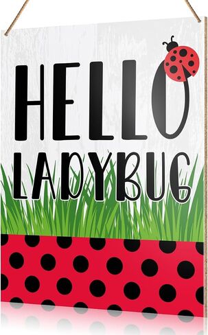 UDNADKEX Spring Wall Decor, Hello Ladybug, Spring Welcome Door Sign Home Office Decorations Spring Wooden Hanging Sign Wall Decor in Saudi Arabia