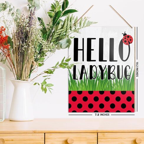 UDNADKEX Spring Wall Decor, Hello Ladybug, Spring Welcome Door Sign Home Office Decorations Spring Wooden Hanging Sign Wall Decor in Saudi Arabia