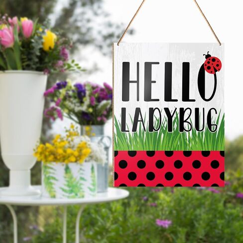 UDNADKEX Spring Wall Decor, Hello Ladybug, Spring Welcome Door Sign Home Office Decorations Spring Wooden Hanging Sign Wall Decor in Saudi Arabia