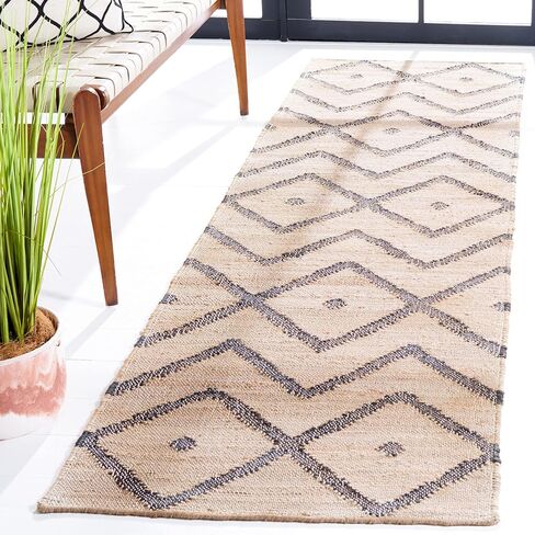 سجادة عداء من مجموعة SAFAVIEH Kilim - 2'3" x 11'، طبيعية وفحمية، مصنوعة يدويًا من جوت بوهو المغربي والقطن، مثالية للمناطق ذات حركة المرور العالية في غرفة المعيشة وغرفة النوم (KLM750A) in Saudi Arabia