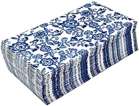 Gift Boutique 100 Blue Floral Guest Napkins Decorative Hand Towels 3 Ply Disposable Paper Spring Flowers Napkins for Bathroom Toilet Powder Room Holiday Wedding Bridal Shower Flower Party Napkin Towel in Saudi Arabia