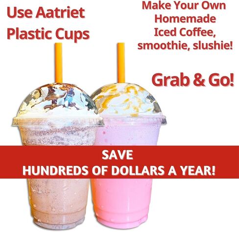 Aatriet 16 oz Clear Plastic Cups with Lids and STRAWS, Disposable Party Cups for To Go Iced Coffee Cold Drinks, Smoothie, Juice, Parfait, Frappuccino, Milkshake. No Leaking Fruit Cup, 25 Sets in Saudi Arabia