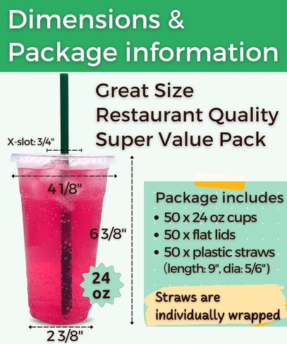 Aatriet 16 oz Clear Plastic Cups with Lids and STRAWS, Disposable Party Cups for To Go Iced Coffee Cold Drinks, Smoothie, Juice, Parfait, Frappuccino, Milkshake. No Leaking Fruit Cup, 25 Sets in Saudi Arabia