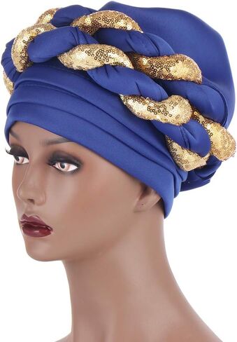 Twisted Braid African Turban for Women Headwrap Beanie Cap Hair Cover Hat in Saudi Arabia