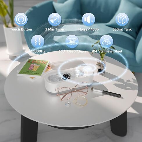 Ultrasonic Jewelry Cleaner, Electric Glasses Cleaner Machine for Watches, Sliver Ring, Earring, Chain, Makeup Brush, Denture Retainer, Mouth Guard, Invisalign, Braces, Kunphy 46KHz 600ml Cleaner in Saudi Arabia