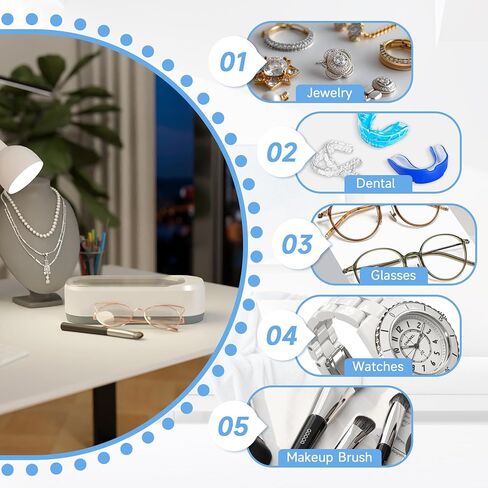 Ultrasonic Jewelry Cleaner, Electric Glasses Cleaner Machine for Watches, Sliver Ring, Earring, Chain, Makeup Brush, Denture Retainer, Mouth Guard, Invisalign, Braces, Kunphy 46KHz 600ml Cleaner in Saudi Arabia