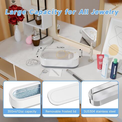 Ultrasonic Jewelry Cleaner, Electric Glasses Cleaner Machine for Watches, Sliver Ring, Earring, Chain, Makeup Brush, Denture Retainer, Mouth Guard, Invisalign, Braces, Kunphy 46KHz 600ml Cleaner in Saudi Arabia