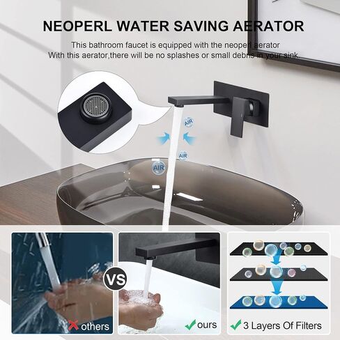 Wall Bathroom Faucet,Solid Brass Wall Mounted Single Handle Sink Faucet,Modern Bathroom Faucets,Wall Mount Faucet with Rough in Valve,Matte Black in Saudi Arabia