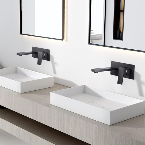 Wall Bathroom Faucet,Solid Brass Wall Mounted Single Handle Sink Faucet,Modern Bathroom Faucets,Wall Mount Faucet with Rough in Valve,Matte Black in Saudi Arabia