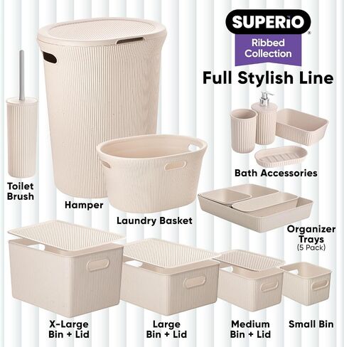 مجموعة Superio Ribbed - مجموعة فرشاة وحامل المرحاض البلاستيكية المزخرفة، أرجواني أرجواني (عبوة واحدة) منظف للحمام in Saudi Arabia